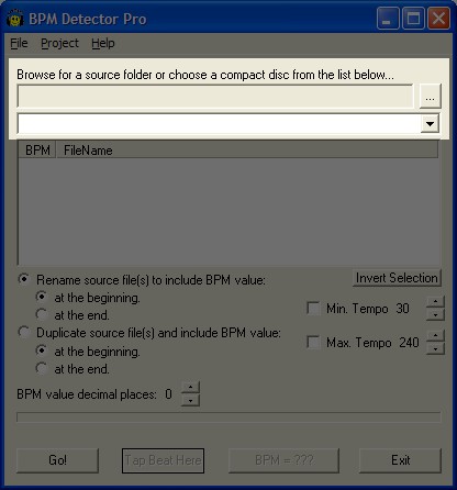 The source dialog controls